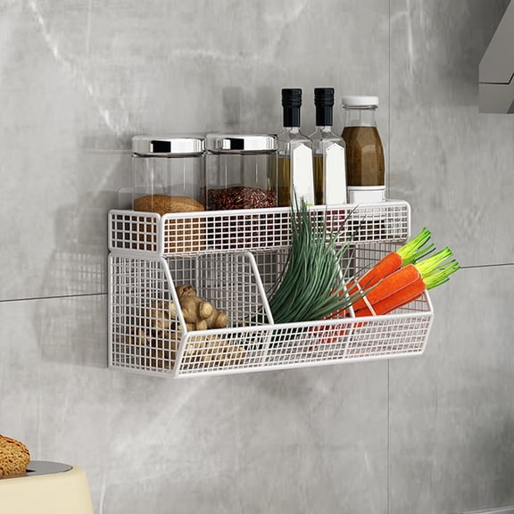 Lwlmwt No-Drill Hanging Storage Basket Metal Wire Mesh Storage Rack Seasoning Organizer Ideal for Kitchen & Bathroom Storage, Home Decor