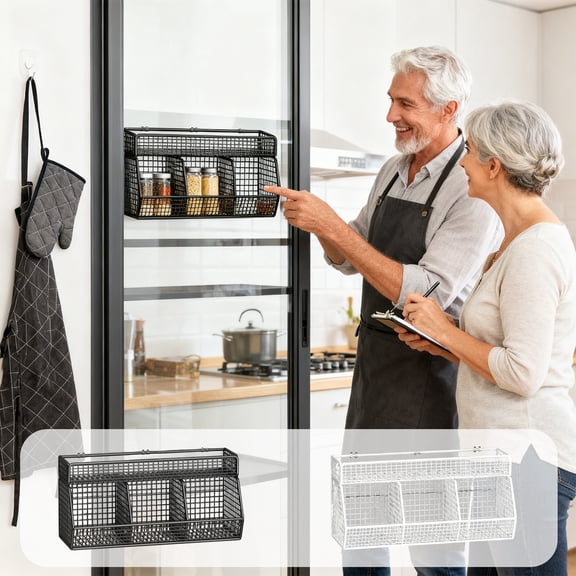 Lwlmwt No-Drill Hanging Storage Basket Metal Wire Mesh Storage Rack Seasoning Organizer Ideal for Kitchen & Bathroom Storage, Home Decor