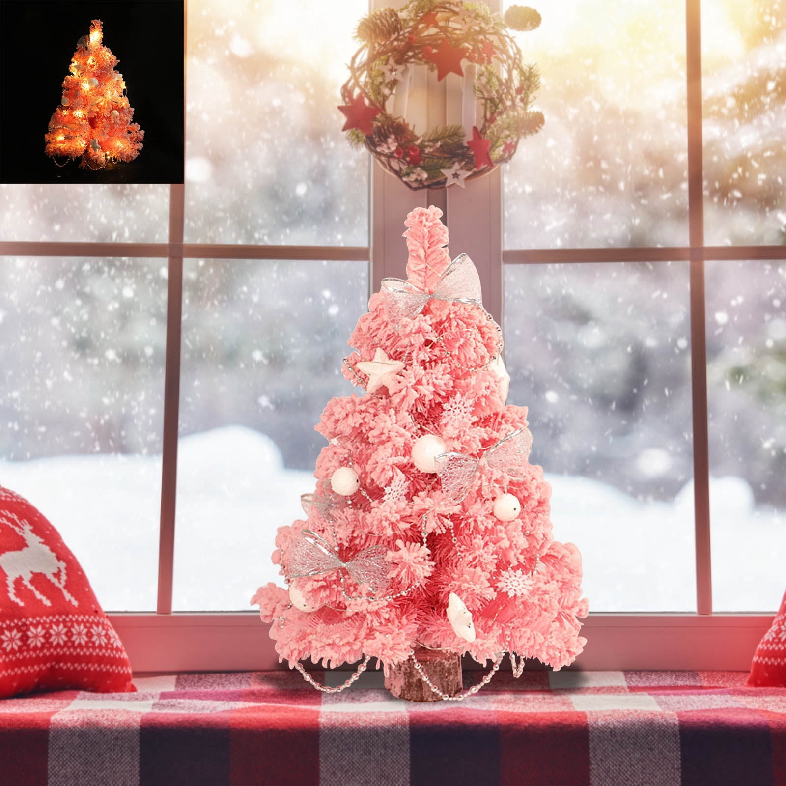 Lwlmwt Prelit Pink Christmas Tree 18 Inch Tabletop Christmas Tree ...