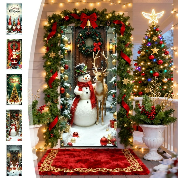 Lwlmwt Santa Christmas Door Cover 35x71 Inch, Merry Entryway Decor for Winter Festivities, Seasonal Party Background, Front Porch Display and Christmas Decoration