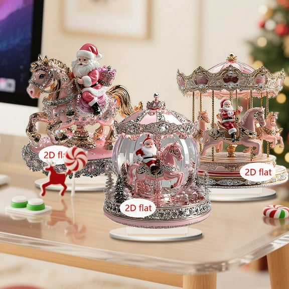 Lwlmwt Santa Ornament 8-inch 2D Flat Acrylic Santa Carousel Display Stand Ideal for Christmas Decorations, Desktop Ornament and Holiday Gift
