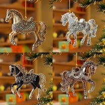 Lwlmwt Shimmering Horse-Shaped Christmas Tree Ornament 2D Acrylic Exquisite Horse Pendant Unique Christmas Hanging Decoration Perfect for Christmas Tree Decorations Festive Parties