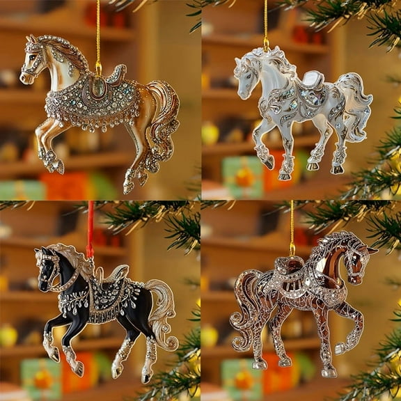 Lwlmwt Shimmering Horse-Shaped Christmas Tree Ornament 2D Acrylic Exquisite Horse Pendant Unique Christmas Hanging Decoration Perfect for Christmas Tree Decorations Festive Parties