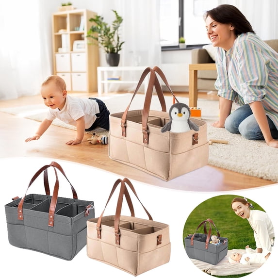 Lwlmwt Storage Bag,Felt Diaper Bag with Large Capacity,Multiple Compartments Baby Caddy,Durable and Lightweight Foldable Felt Storage Bag,for Car Travel Indoor