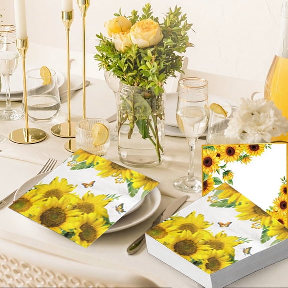 Lwlmwt Thanksgiving Napkins,16pcs Disposable Tissues,Fall Sunflower Leaves Napkins,for Bathroom Kitchen Home Decoration,Fall Table Decor & Holiday Gathering Supplies