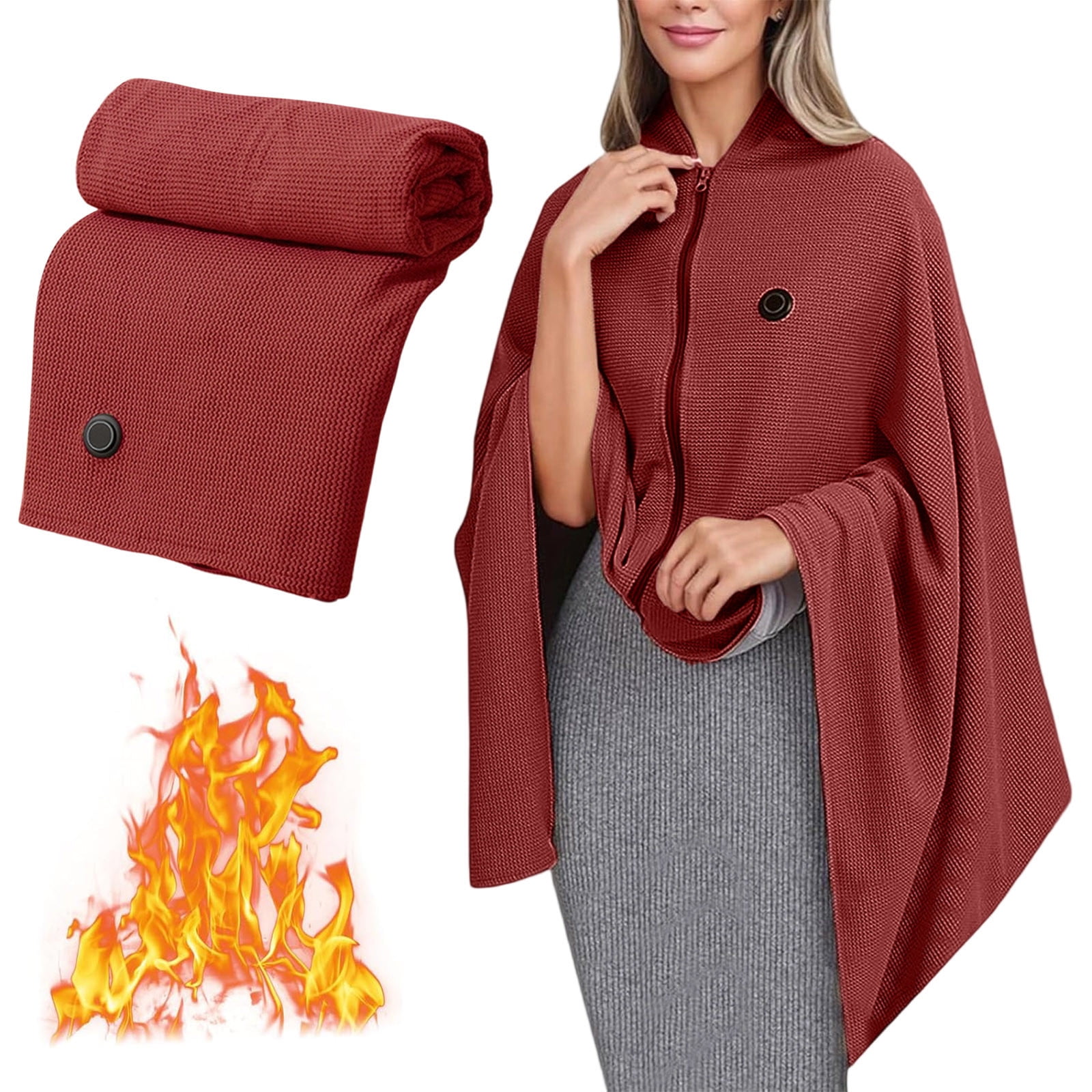 Lwlmwt USB Electric Heated Shawl Portable Heated Blanket with Zipper Adjustable Temperature Machine Washable Ideal for Outdoor, Car and Travel