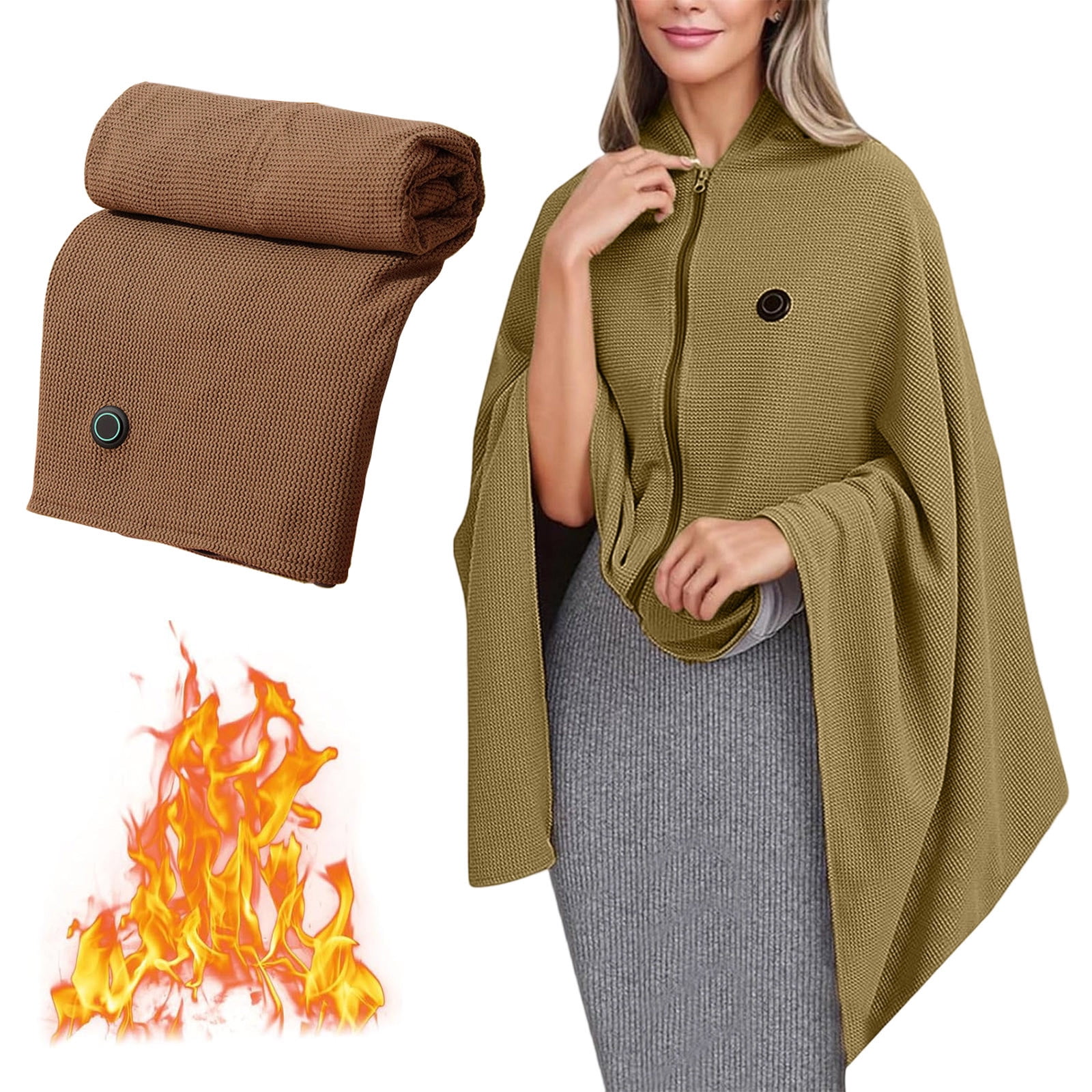 Lwlmwt USB Electric Heated Shawl Portable Heated Blanket with Zipper Adjustable Temperature Machine Washable Ideal for Outdoor, Car and Travel