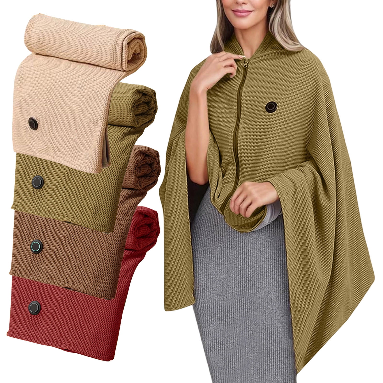 Lwlmwt USB Electric Heated Shawl Portable Heated Blanket with Zipper Adjustable Temperature Machine Washable Ideal for Outdoor, Car and Travel