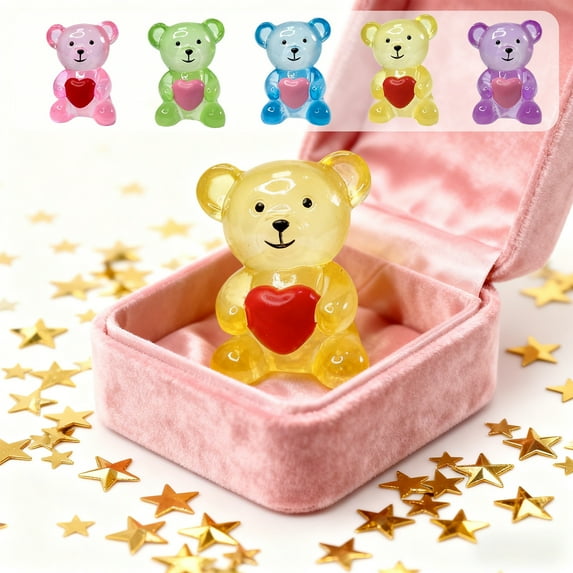 Lwlmwt Valentines Day Ornaments 2.4-inch Mini Heart-Shaped Bear Resin Figurine Ideal for Valentines Day Decorations, Desktop Display and Home Decor