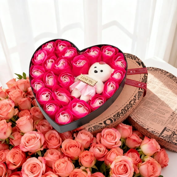 Lwlmwt Valentines Day Soap Flowers Heart-Shaped Rose Petal Soap Gift Set Perfect for Valentines Day, Mother's Day, Gift for Women