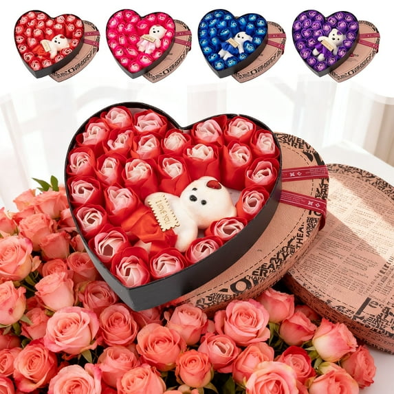Lwlmwt Valentines Day Soap Flowers Heart-Shaped Rose Petal Soap Gift Set Perfect for Valentines Day, Mother's Day, Gift for Women