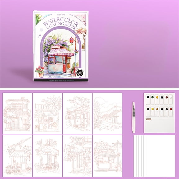 Lwlmwt Watercolor Painting Set Containing 12 Sheets of Watercolor Paper, A Paintbrush, and A Color Chart for Party Gift or Present for Children