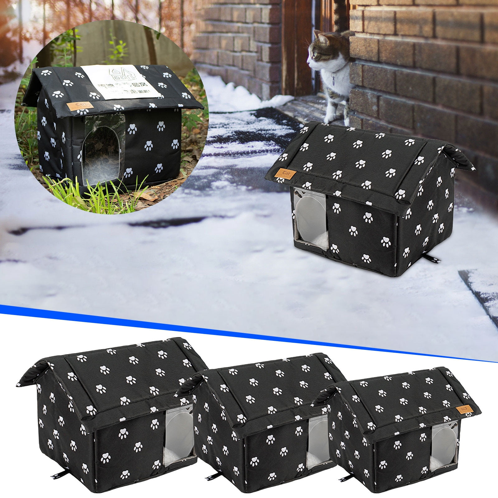 Lwlmwt Winter Outdoor Cat House,Cat House Thickened Weatherproof Foldable,Waterproof,Portable and Foldable,Stray Cat Warm Shelter,Winter Pet Shelter