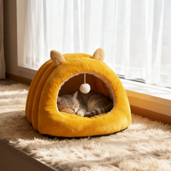 Lwlmwt Winter Plush Cat Bed Indoor Cave-Style Pet Bed Semi-Enclosed Cat Bed Suitable for Cats and Small Dogs