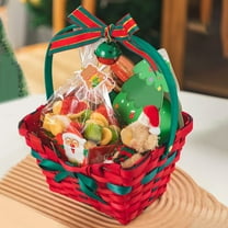 Lwlmwt Woven Christmas Gift Basket Small Gift Storage Basket Compact Storage Container Mini Christmas Carry Basket with Bow Accent Holiday Decor Gift Packaging