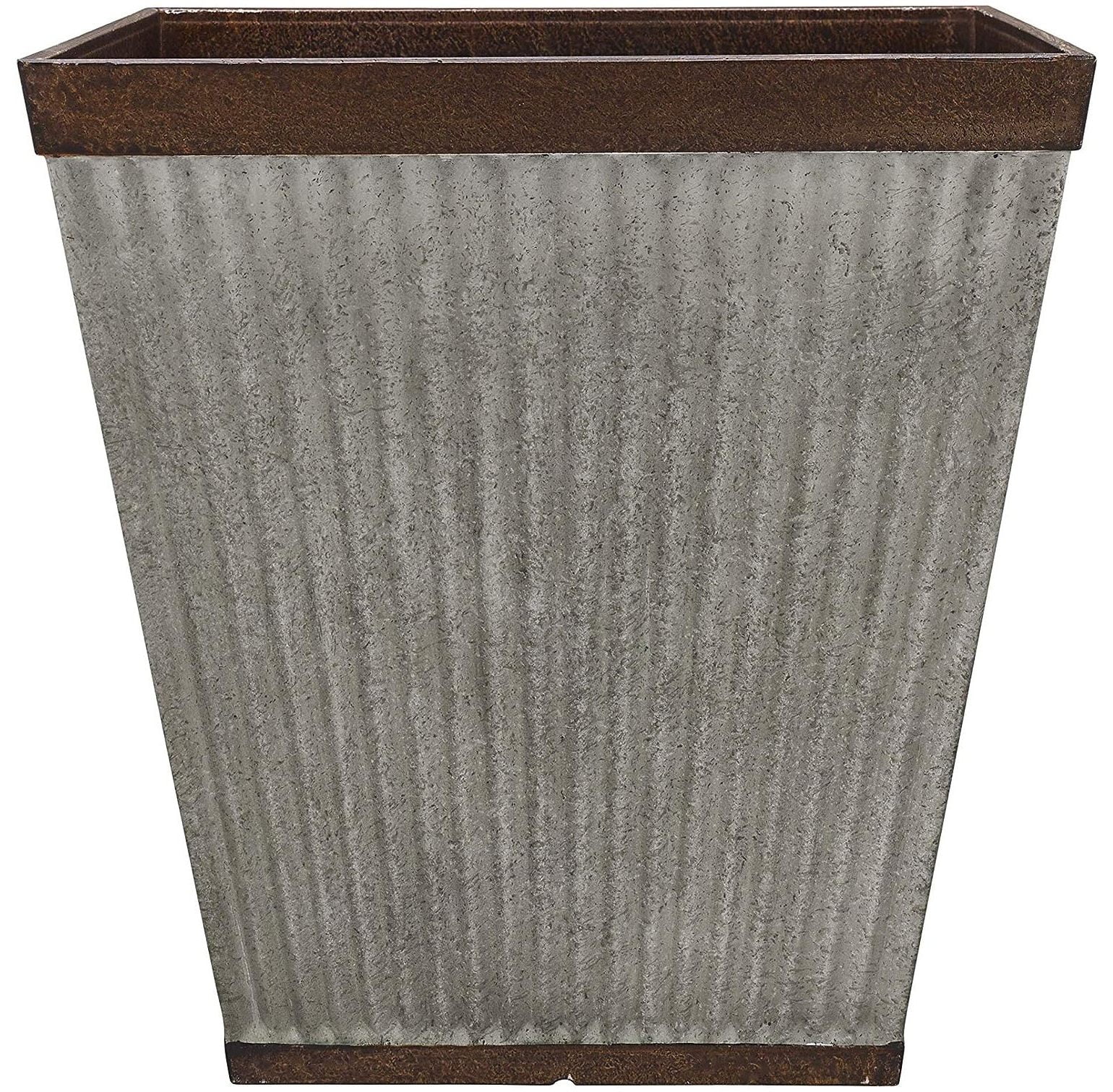 16" Rustic Galvanized Resin Square Planter