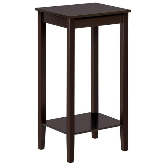 Lwory 2-Tier Tall End Table with Storage Shelf and Solid Wood Legs, Sofa Side Table Telephone Table for Living Room/Couch/Hallway/Small Spaces, D12xW15xH29 Inches, Dark Coffee
