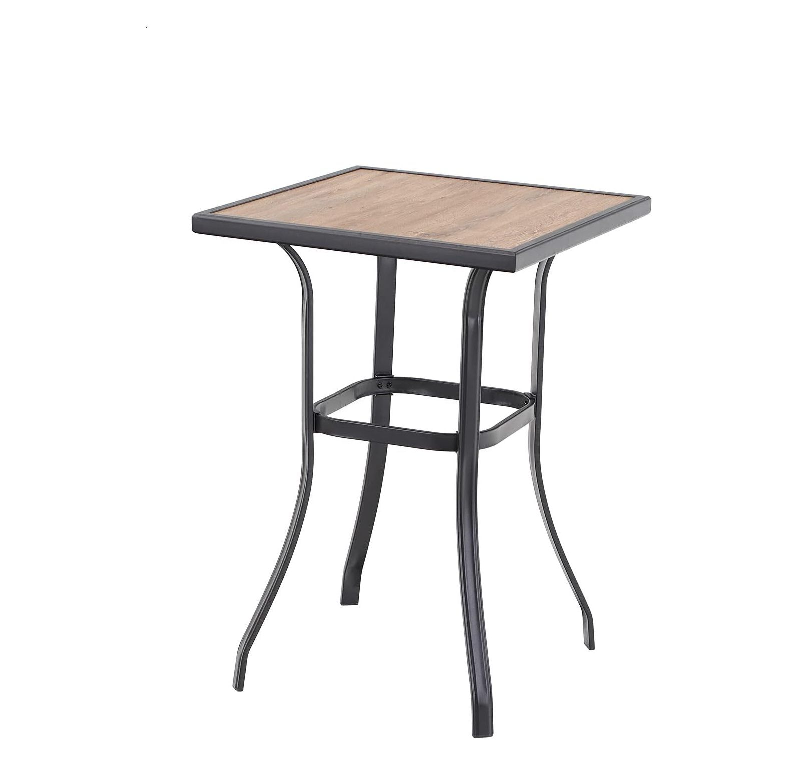 Lwory 27.5" Outdoor Square Metal Frame Bar Table, Patio Bar Height Wood