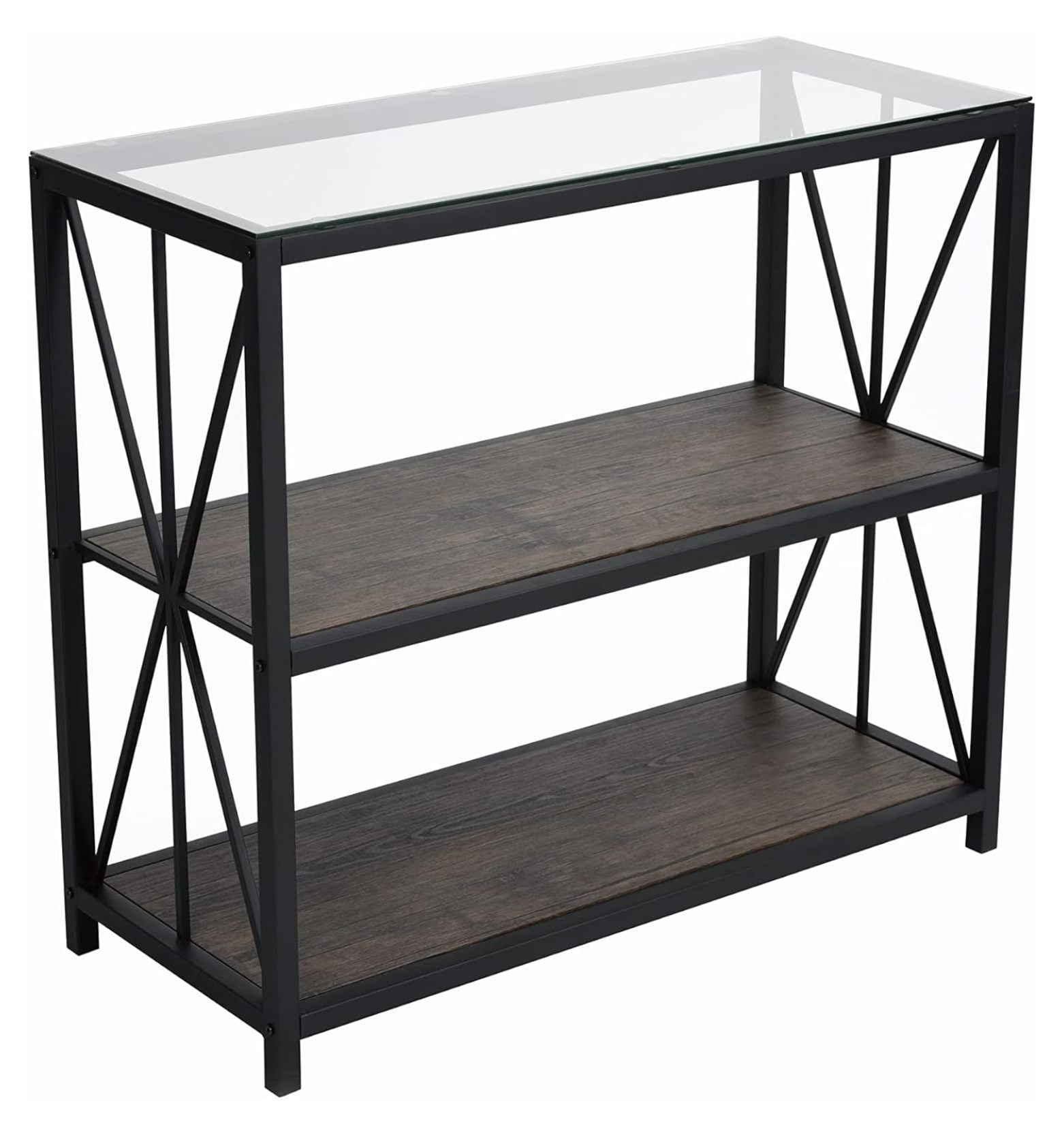 Lwory 3Tier Console Table, Modern Entry Tables with Open Shelf, Glass Top, Accent Living Room