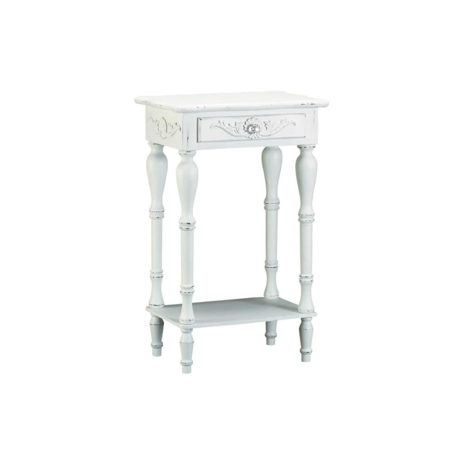 Emmeline Distressed White Wood Accent Table with Storage Drawer