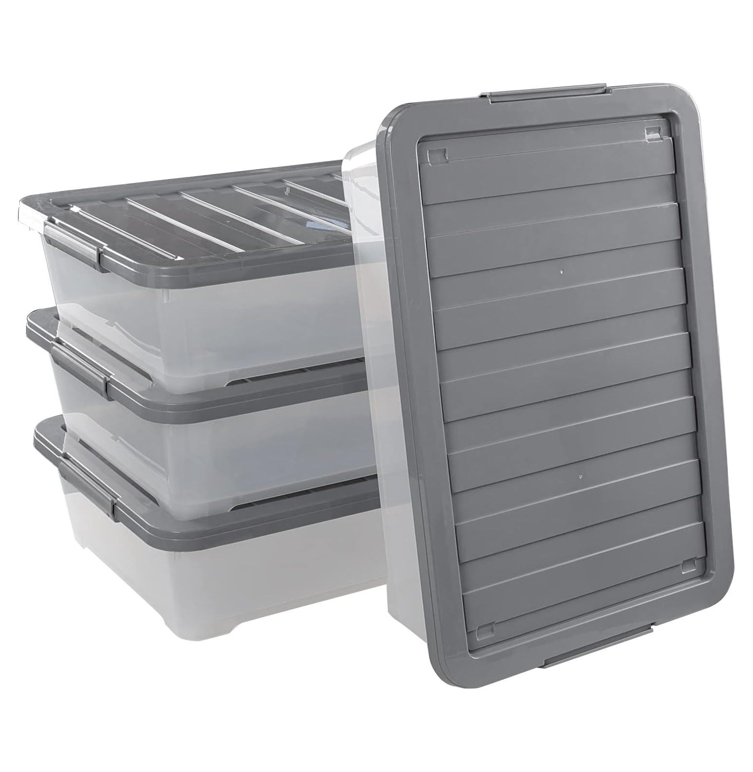 Lwory 4 Packs 40 Quart Wheeled Under Bed Boxes, Clear Plastic Underbed