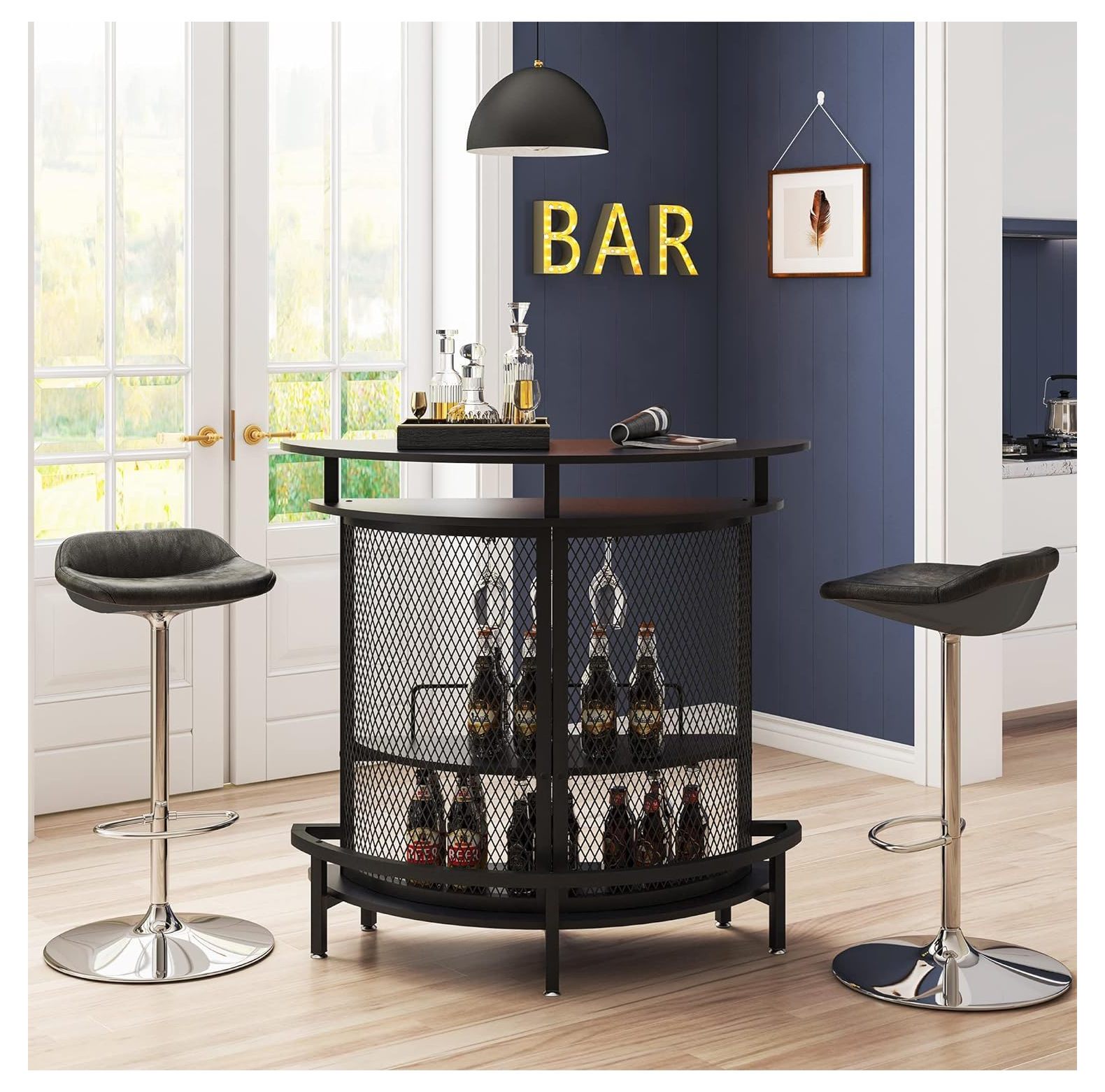 Lwory 43 Inches High Top Bar Table with RGB Smart Light, 4Tiers Home