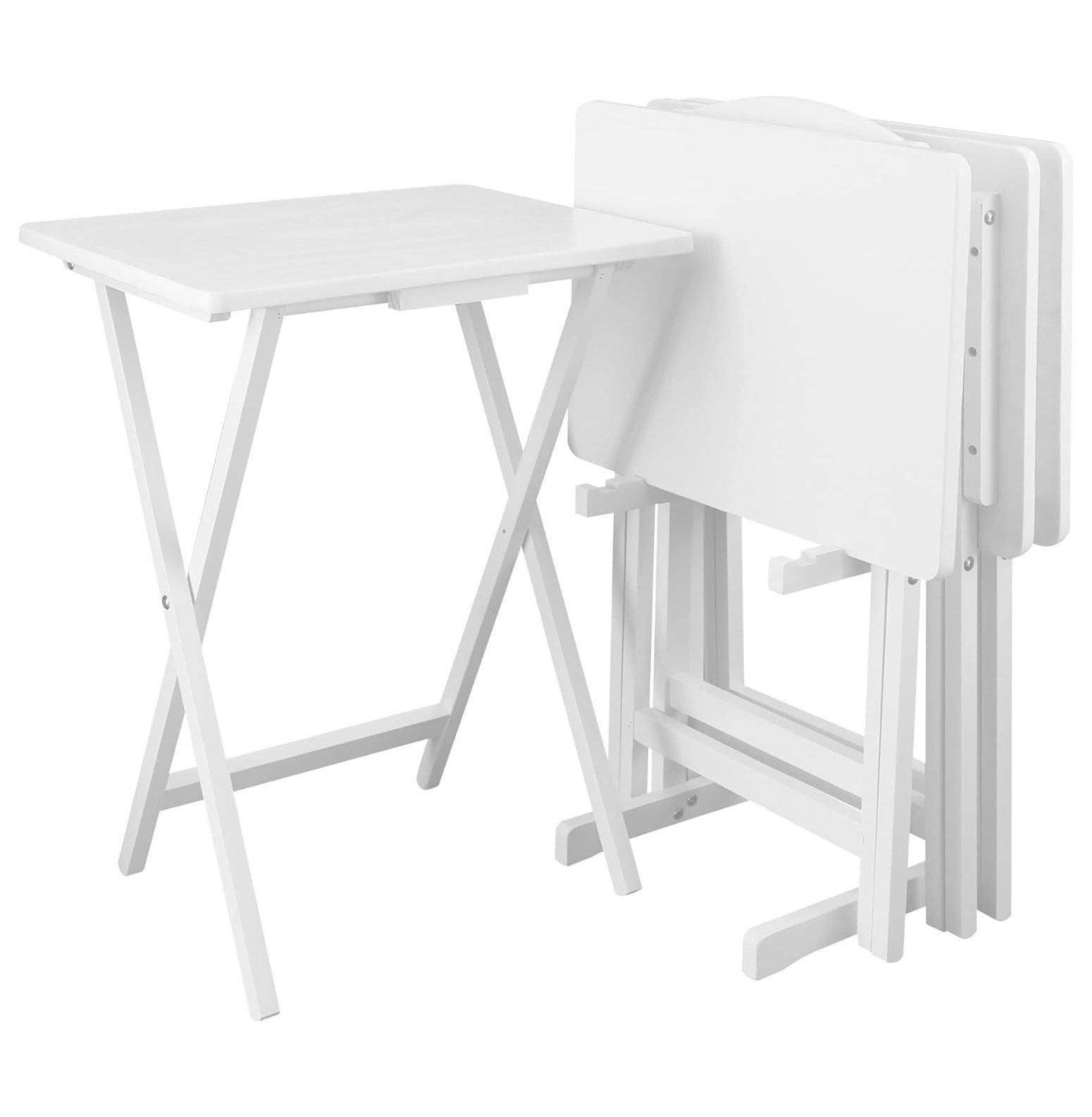 Lwory 5 Piece TV Tray Table Set in White (4 Trays, 1 Stand)