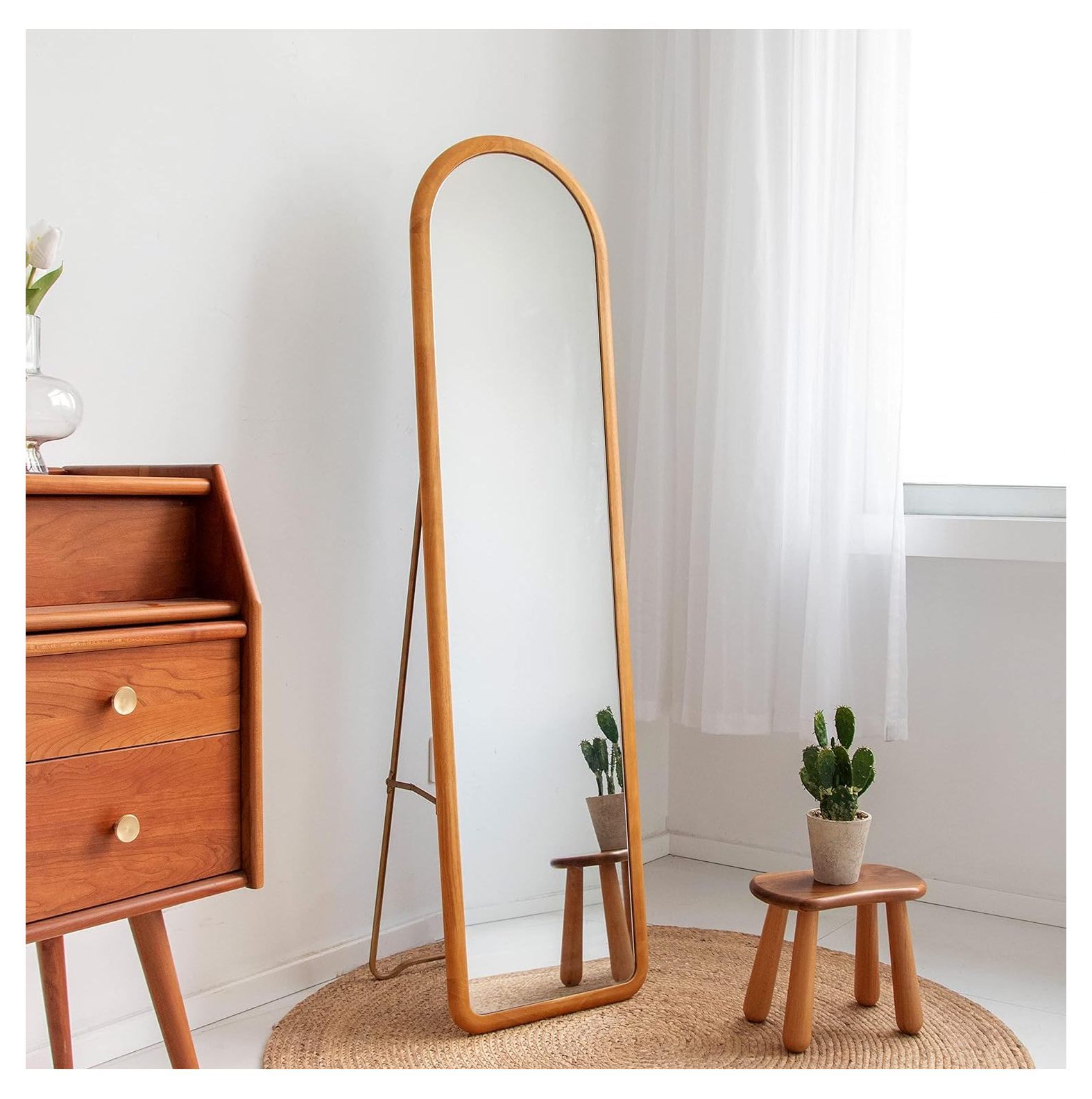 Lwory Arched Full Length Mirror with Stand, Fully Assembled Dressing WallMounted Mirror, Floor