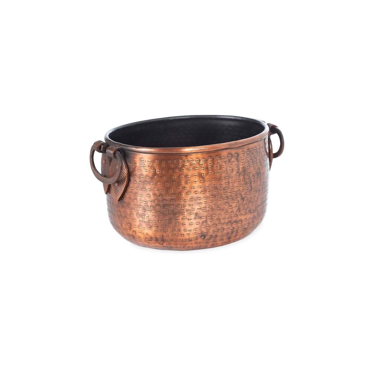 Lwory CopperFinished Hammered Metal Firewood Buckets with Leaf Handles