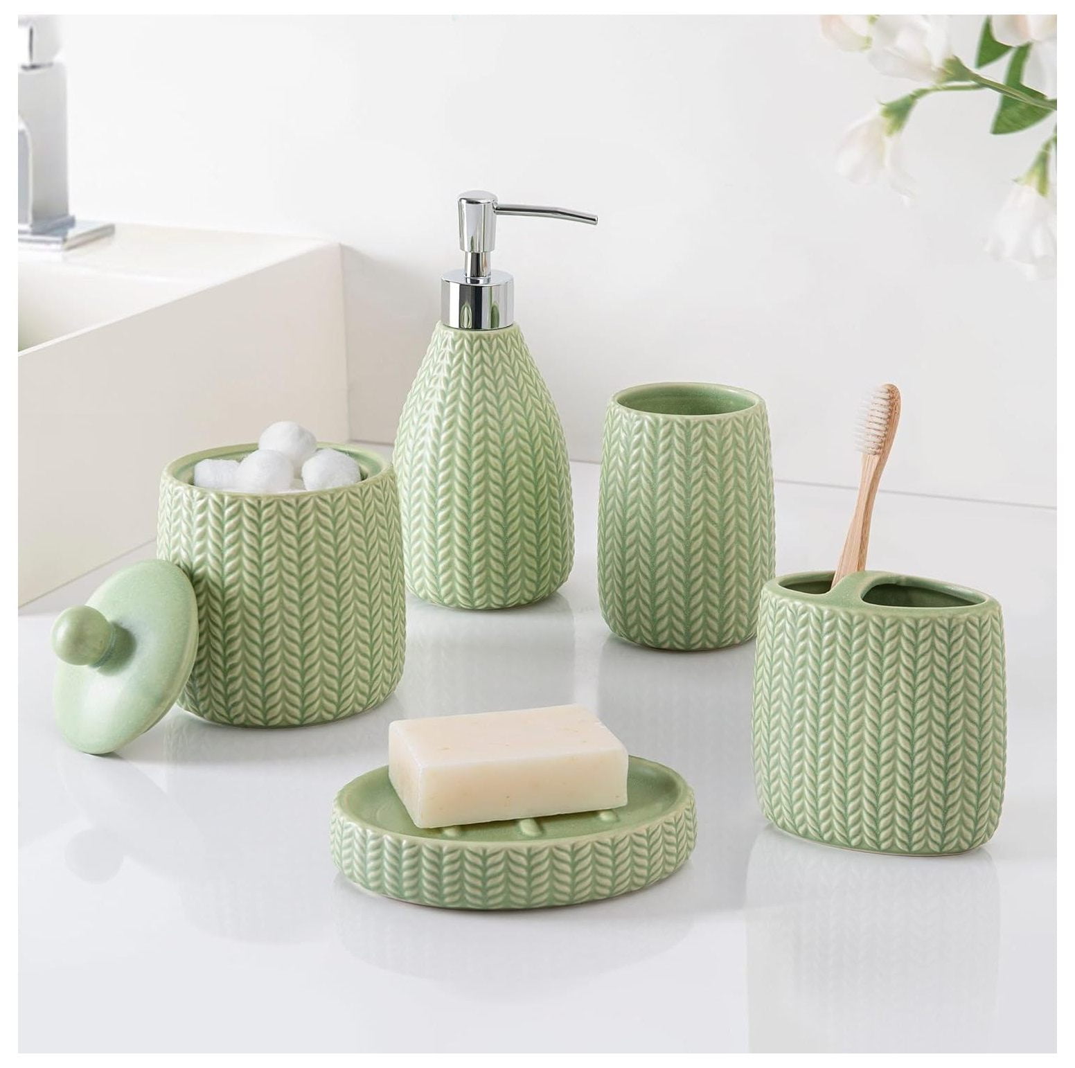 Lwory Dashi Ceramic 5-Piece Bathroom Accessory Set Sage Green - Walmart.com