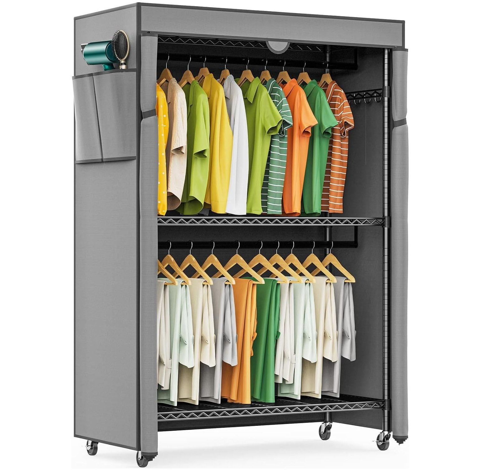 Lwory G1C Heavy Duty Clothes Rack with Cover, Rolling Garment Rack for