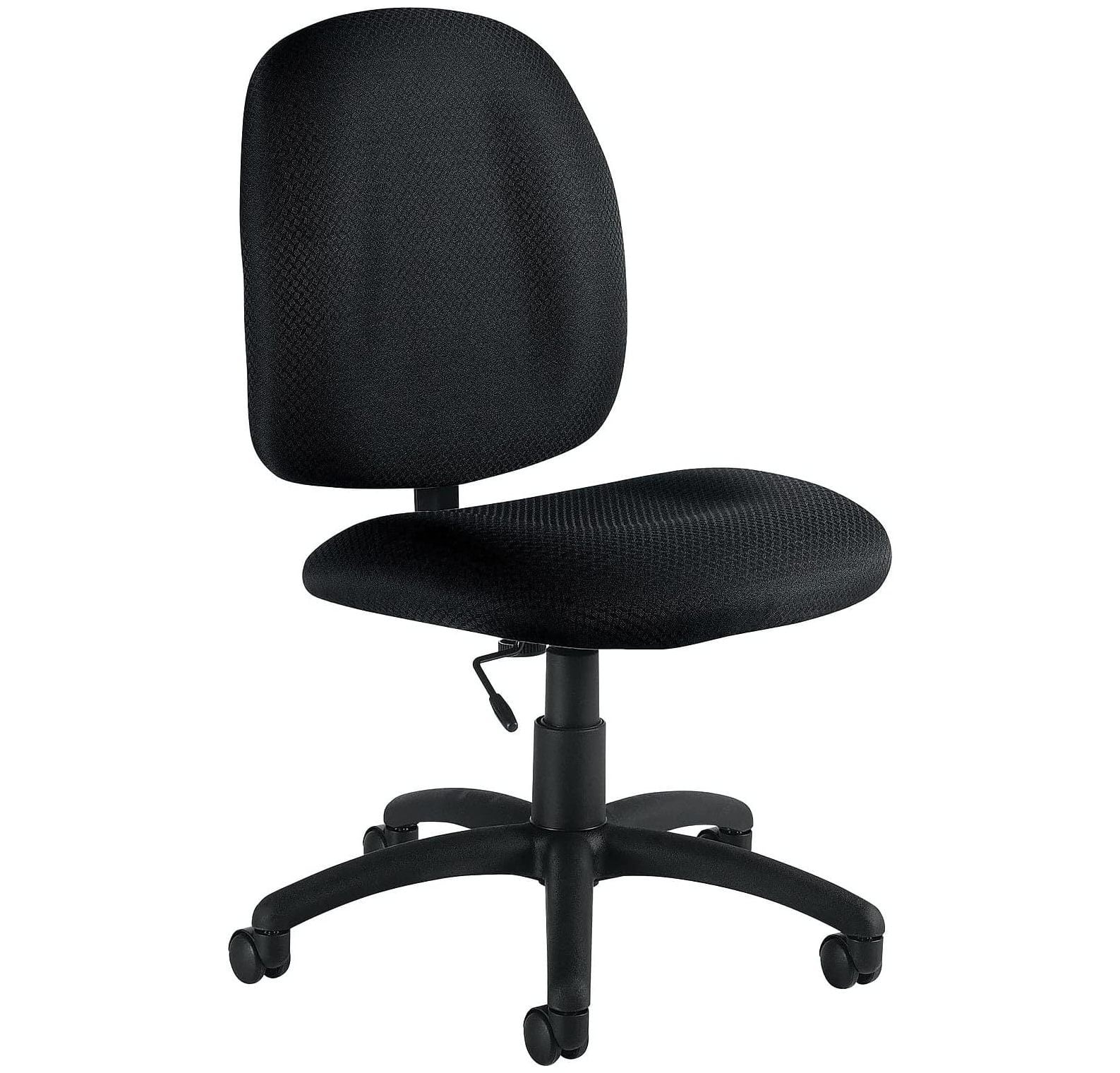Black Swivel Armless Leather Task Chair with Fabric Back