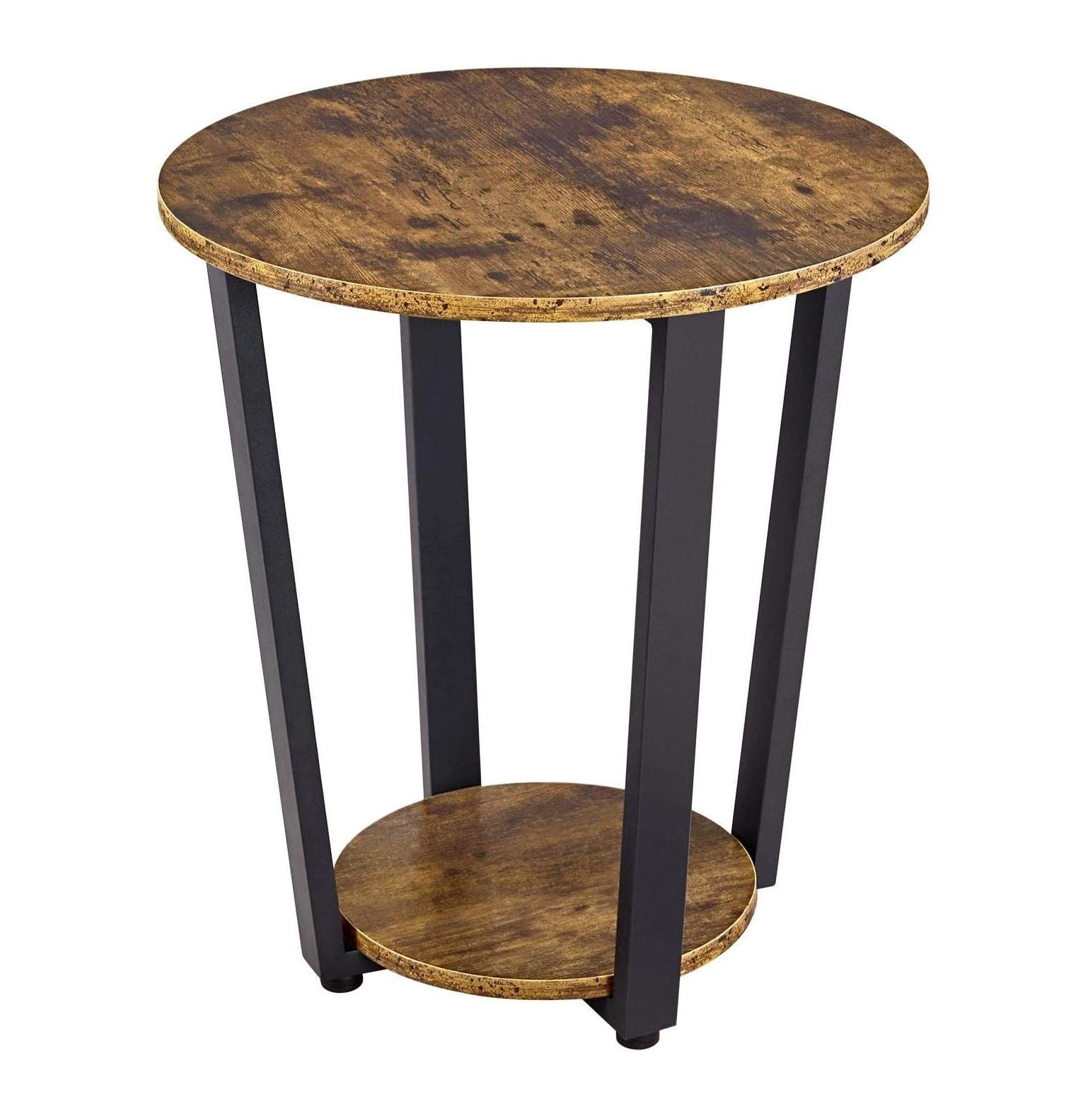 Lwory Industrial End Side Table with Storage Shelf Small Round Sofa