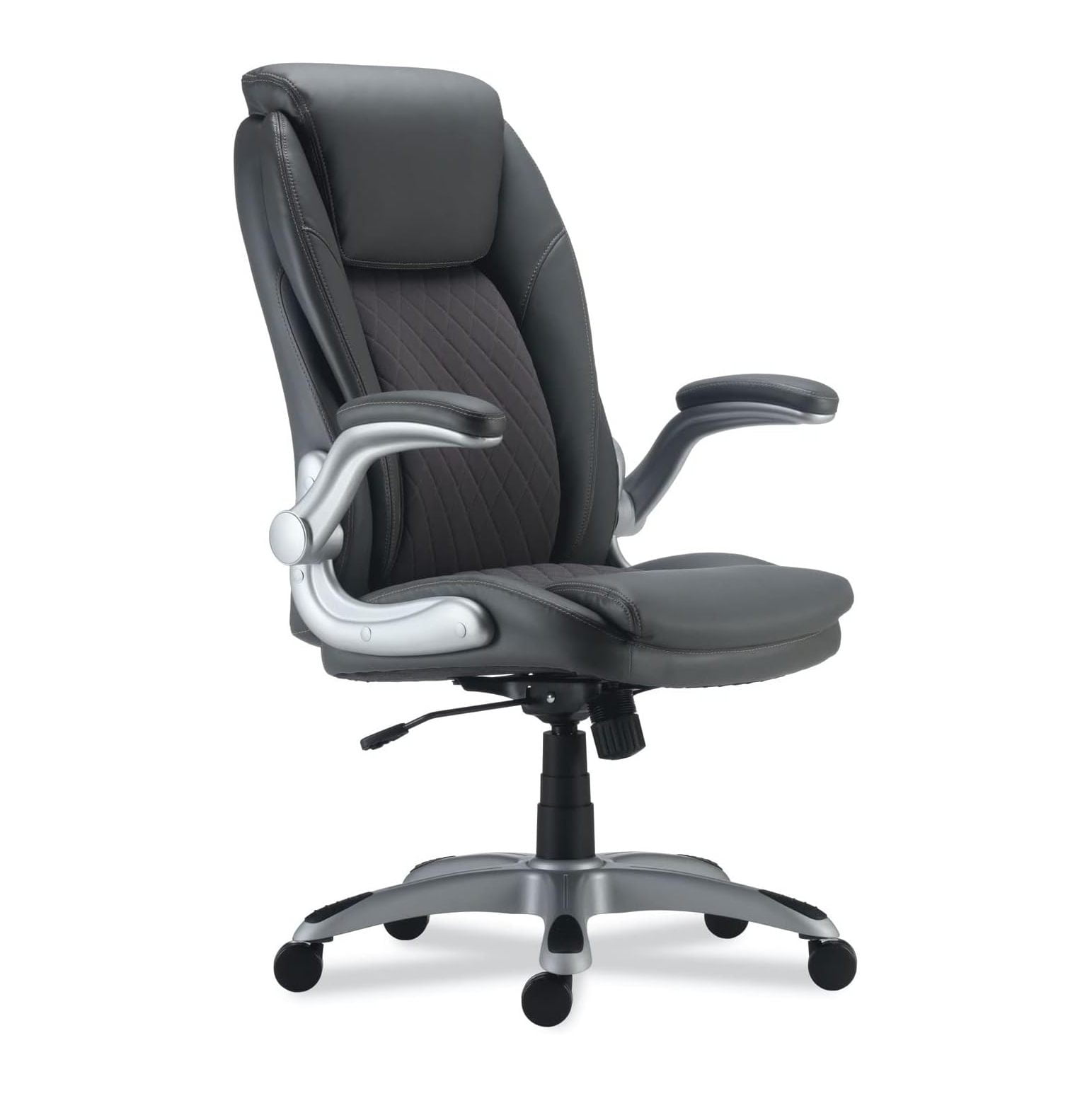 Gray Leather Adjustable Task Chair with Padded Arms