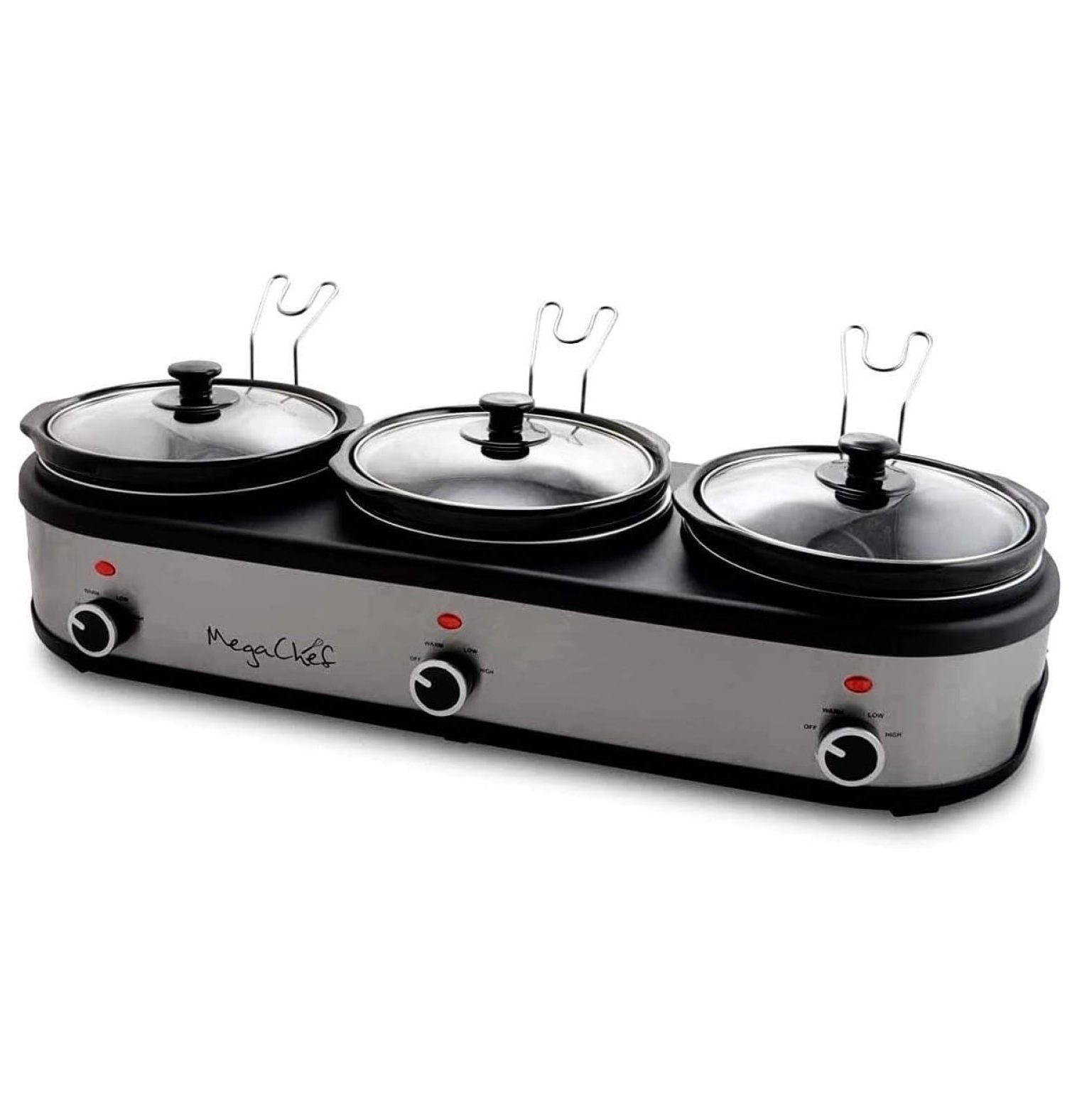 Lwory MC1203 Triple 2.5 Quart Slow Cooker and Buffet Server in Brushed