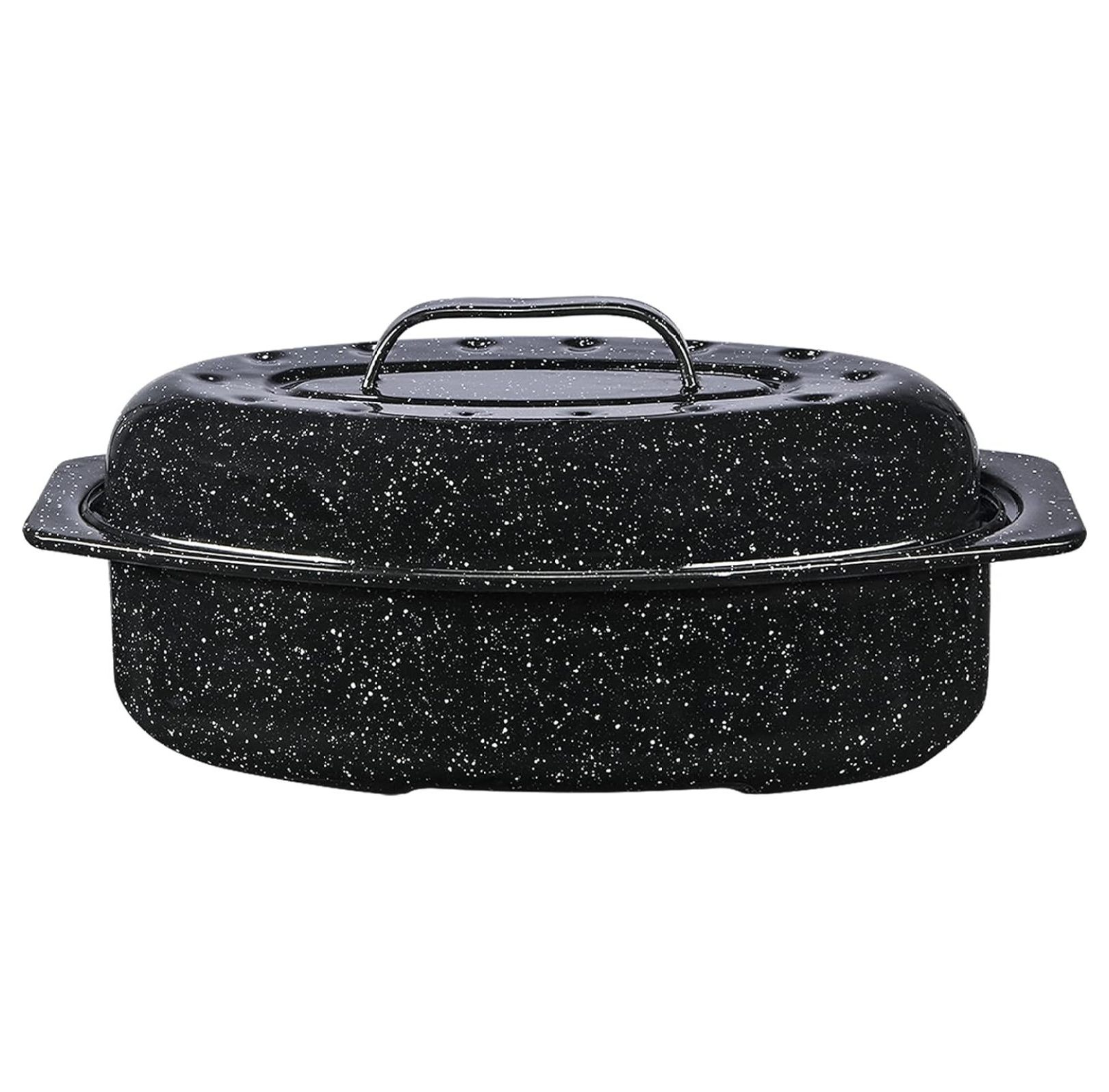 Lwory Oval Roaster 13 inch with Lid (Speckled Black) Enamelware