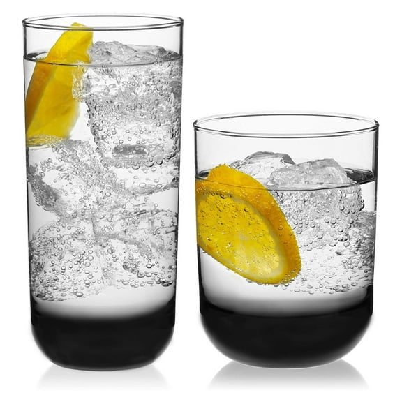 Lwory Polaris 16-Piece and Rocks Glass Set, Smoke