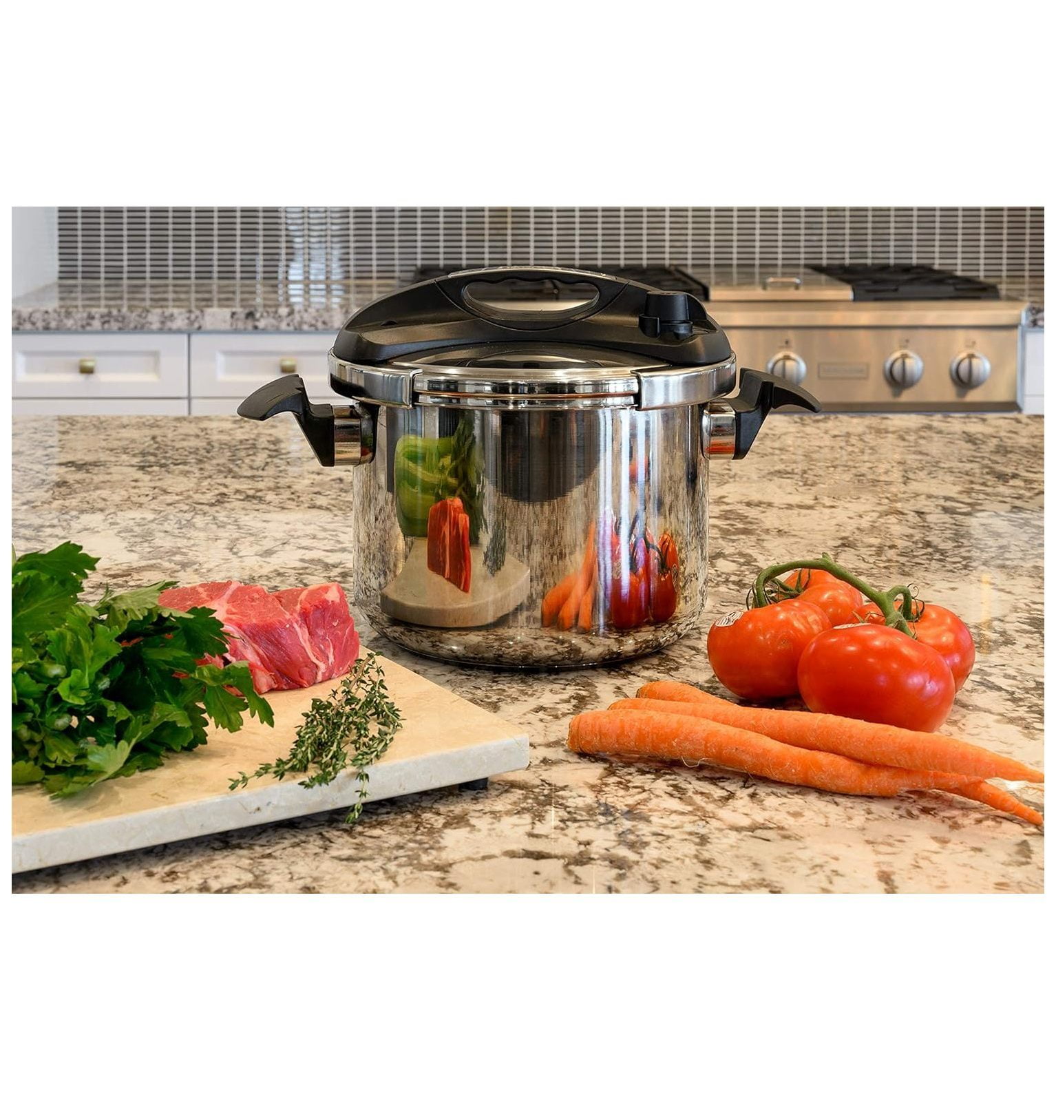Lwory Pressure Cooker Stovetop Turbo 8 Quart with Easy Lock Lid 18 8 Stainless Steel 8QT Recipe Book Fast Cooking Stove
