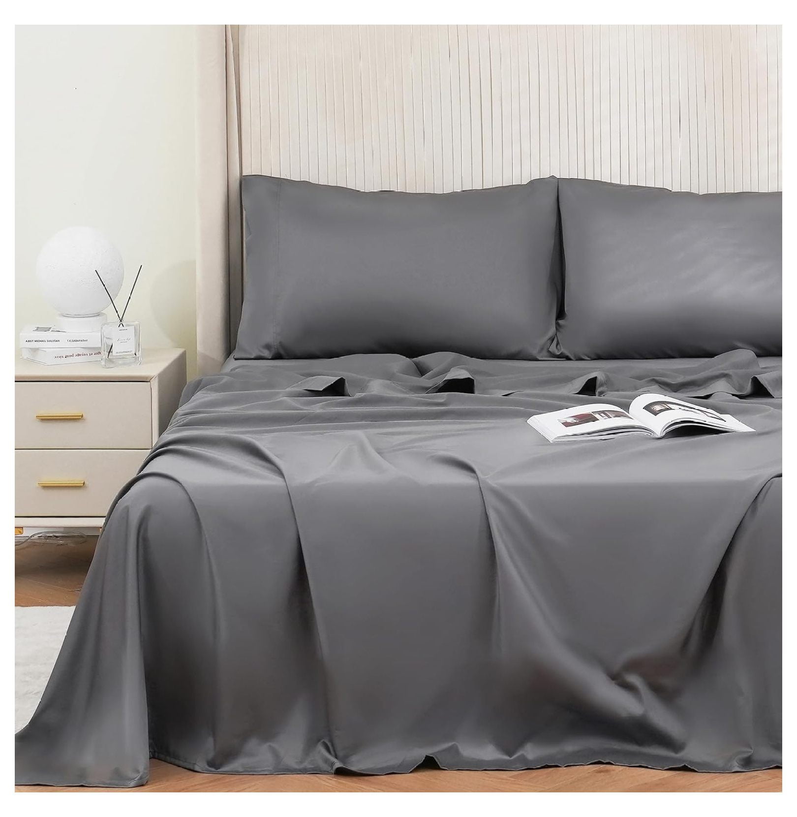 Lwory Sheets Set, Gray King Sheet Sets, 4PCs Cooling Bed Sheets, 16
