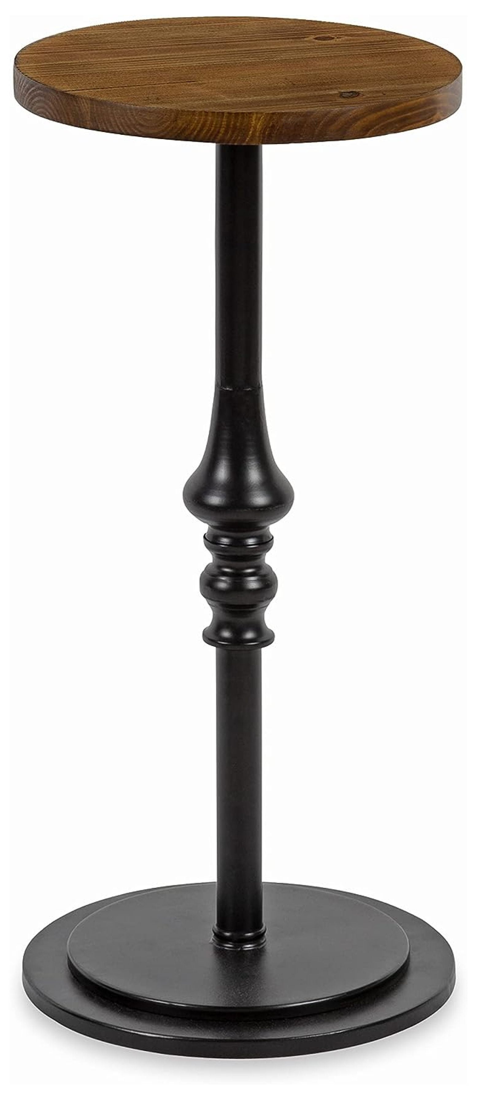 Rustic Caramel Black Round Wood and Metal Pedestal Table