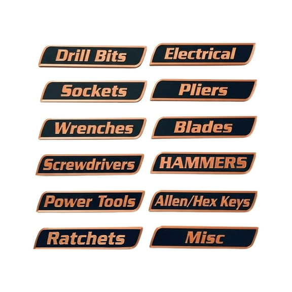Lwzlh 12-Pack Toolbox Labels – 3D Printed Metal Drawer Labels, Durable & Removable, Easy to Stick & Peel for Toolbox Organization