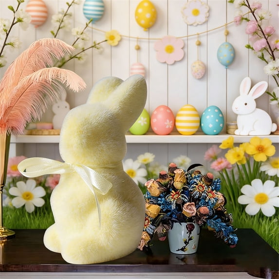 Lwzlh Mini Easter Fluffy Bunny Decor, Easter Spring Decor, Spring Table Centerpiece, Indoor Centerpiece, Tabletop Home Kitchen Shelf Decor, Fluffy Bunny, Family Party Decor,Yellow,1PC