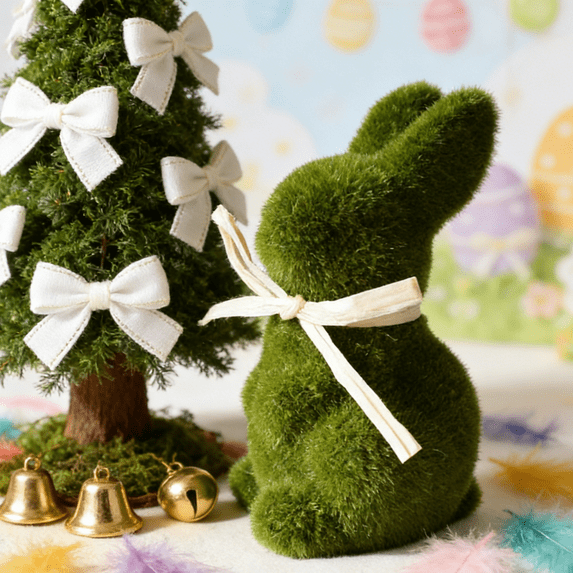 Lwzlh Mini Easter Fluffy Bunny Decor, Easter Spring Decor, Spring Table Centerpiece, Indoor Centerpiece, Tabletop Home Kitchen Shelf Decor, Fluffy Bunny, Family Party Decor,Green,1PC