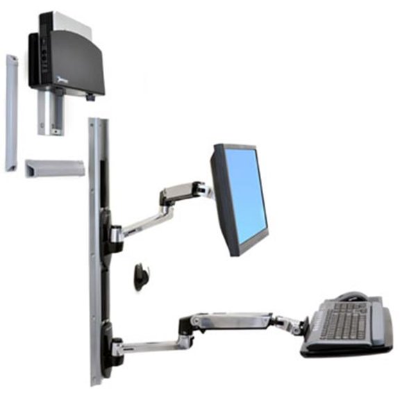 Lx Wall Mount System With Small Cpu Holder - Polished Aluminum Arms  Black Cpu Ho