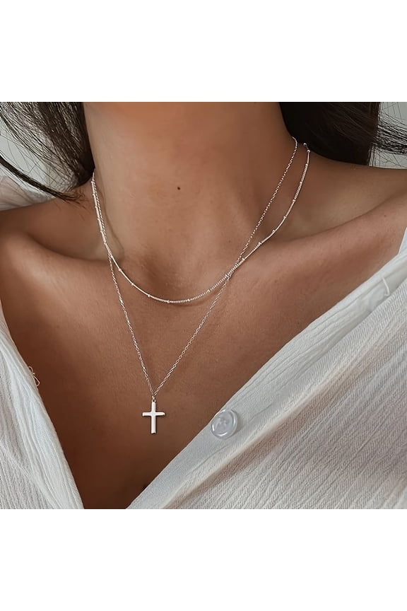 Lxalry Handmade Multi-Layered Cross Necklace for Women - High-Quality Pendant, Perfect Gift for Any Occasion Including Birthday, Anniversary & Valentine's Day silver