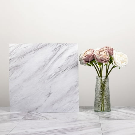 Lxcreat 10Pcs 12" x 12" Peel and Stick Floor Tile White and Grey Marble Look Vinyl Flooring Self Adhesive Waterproof