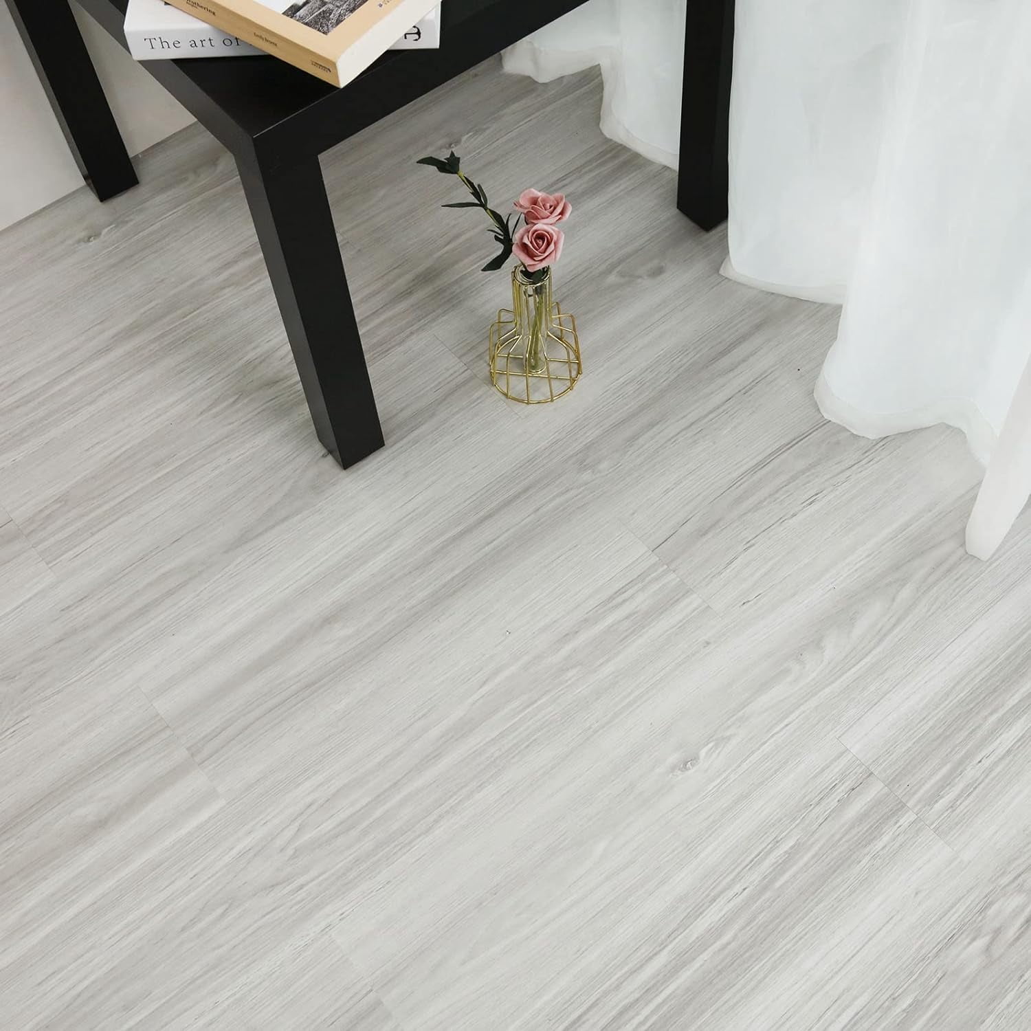 Lxcreat Peel and Stick Vinyl Flooring Gray Tile Plank Easy to Paste 35-in x 6-in, Self-Adhesive DIY Flooring Grain Feel for Kitchen Dinning Room Bedroom Home Decoration 10 Pcs