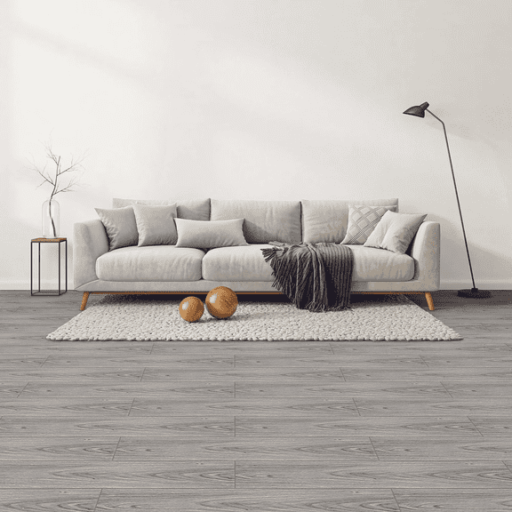 Lxcreat 20Pcs Peel and Stick Floor Tile 35-in x 6-in Grey Wood Grain Self Adhesive and Waterproof for Bathroom, Kitchen, Living Room, Bedroom