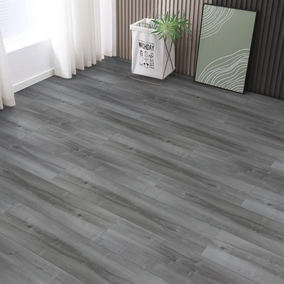 Lxcreat 40 PCS Peel and Stick Floor Tile Plank, Gray Wood Grain Look, Self Adhesive Vinyl Flooring and Waterproof for Transfer Bathroom, Kitchen, Living Room (35-in x 6-in)