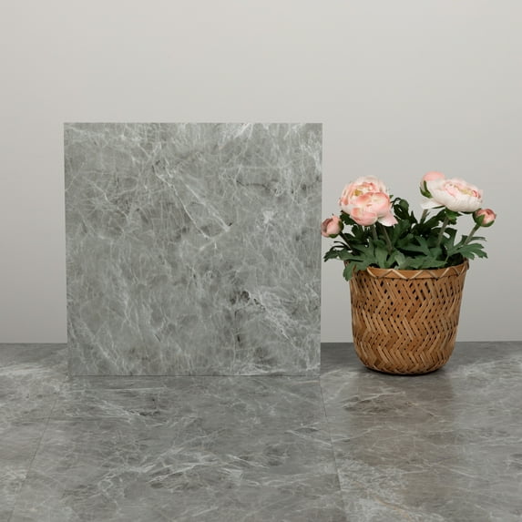 Lxcreat Gray Marble Vinyl Flooring, Peel and Stick Floor Tile Waterproof, Peel and Stick Flooring Durable for Update Bathroom Kitchen Basement Toilet